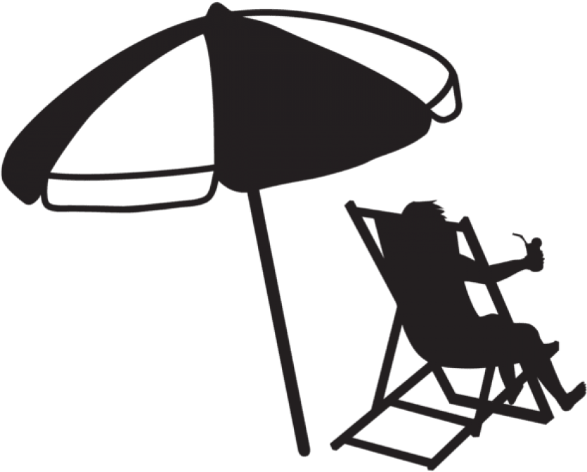 Free Png Download Man At The Beach With Umbrella And - Beach Umbrella Black And White (850x680), Png Download
