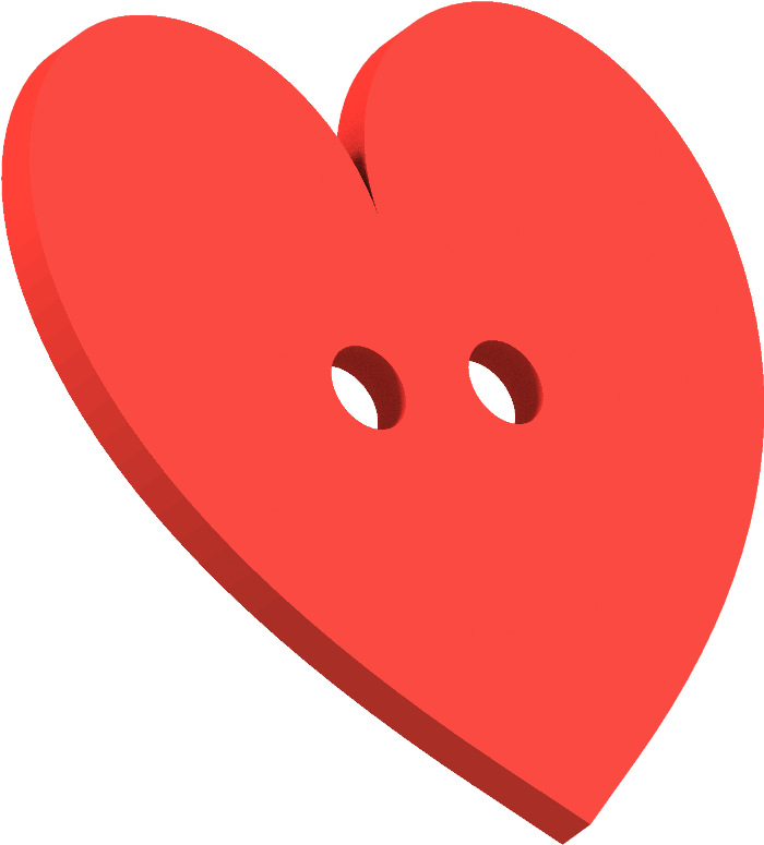 Heart Button With 2 Holes 3d Model Stl - 3 D Cloth Button (1024x1024), Png Download