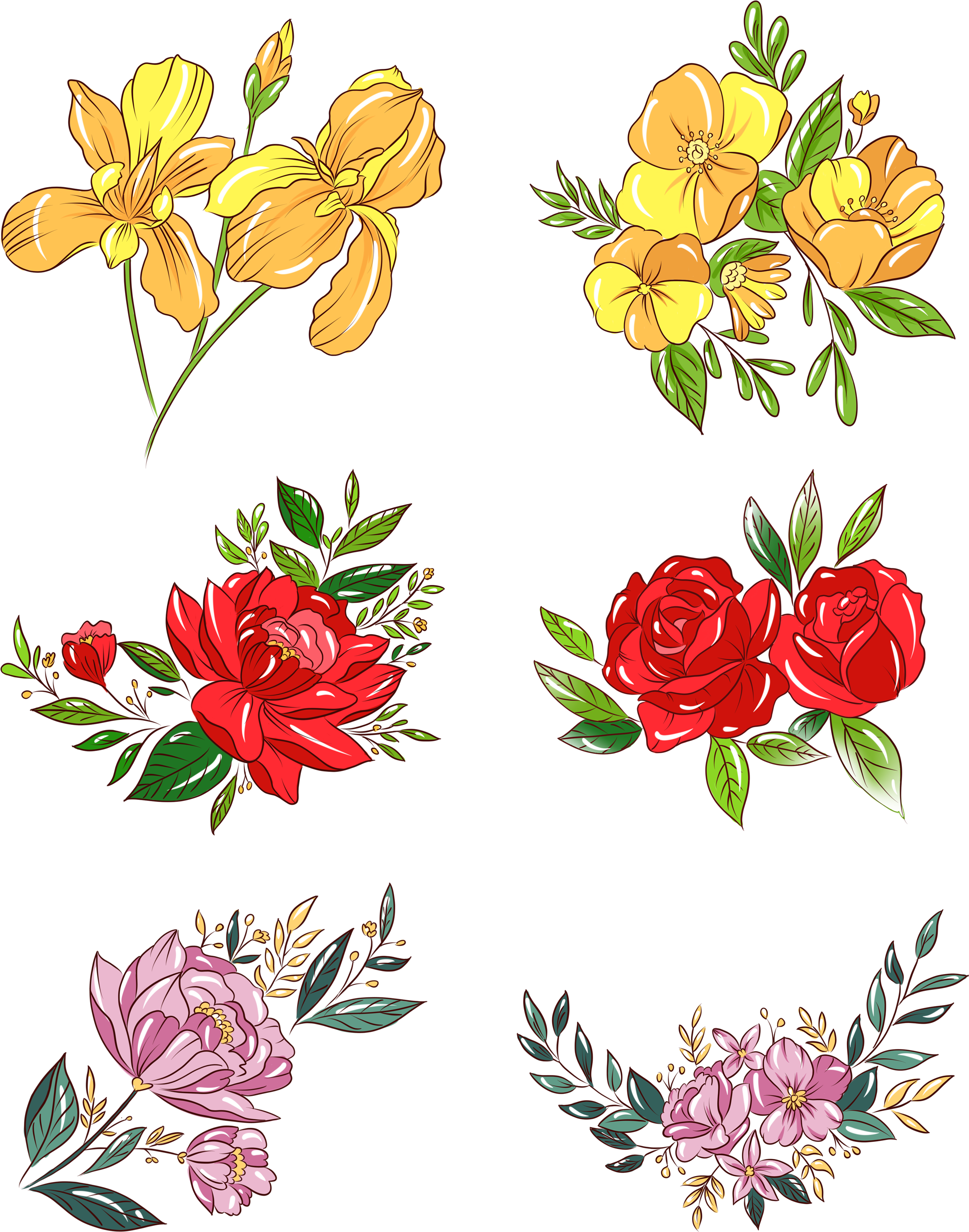 Hand Painted Plants Flowers Bouquets Botanical Png - Flower Bouquet (3072x4107), Png Download