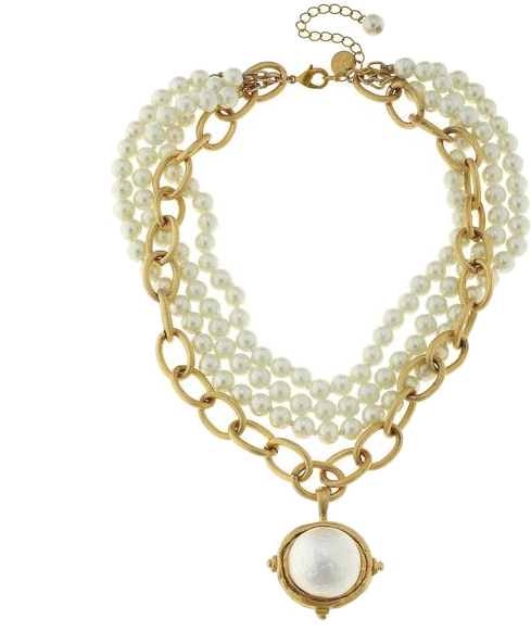 Susan Shaw Handcast Gold Cotton Pearl And Gold Chain - Necklace (600x600), Png Download