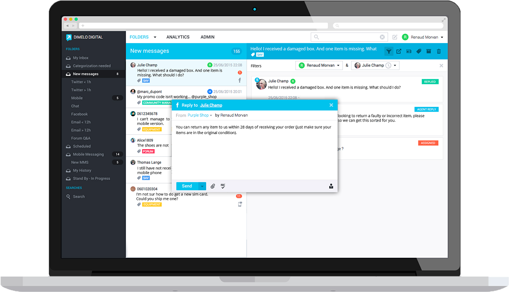 Dimelo By Ringcentral Dashboard - Cloud Based Enterprise Risk Management Software (1769x1080), Png Download
