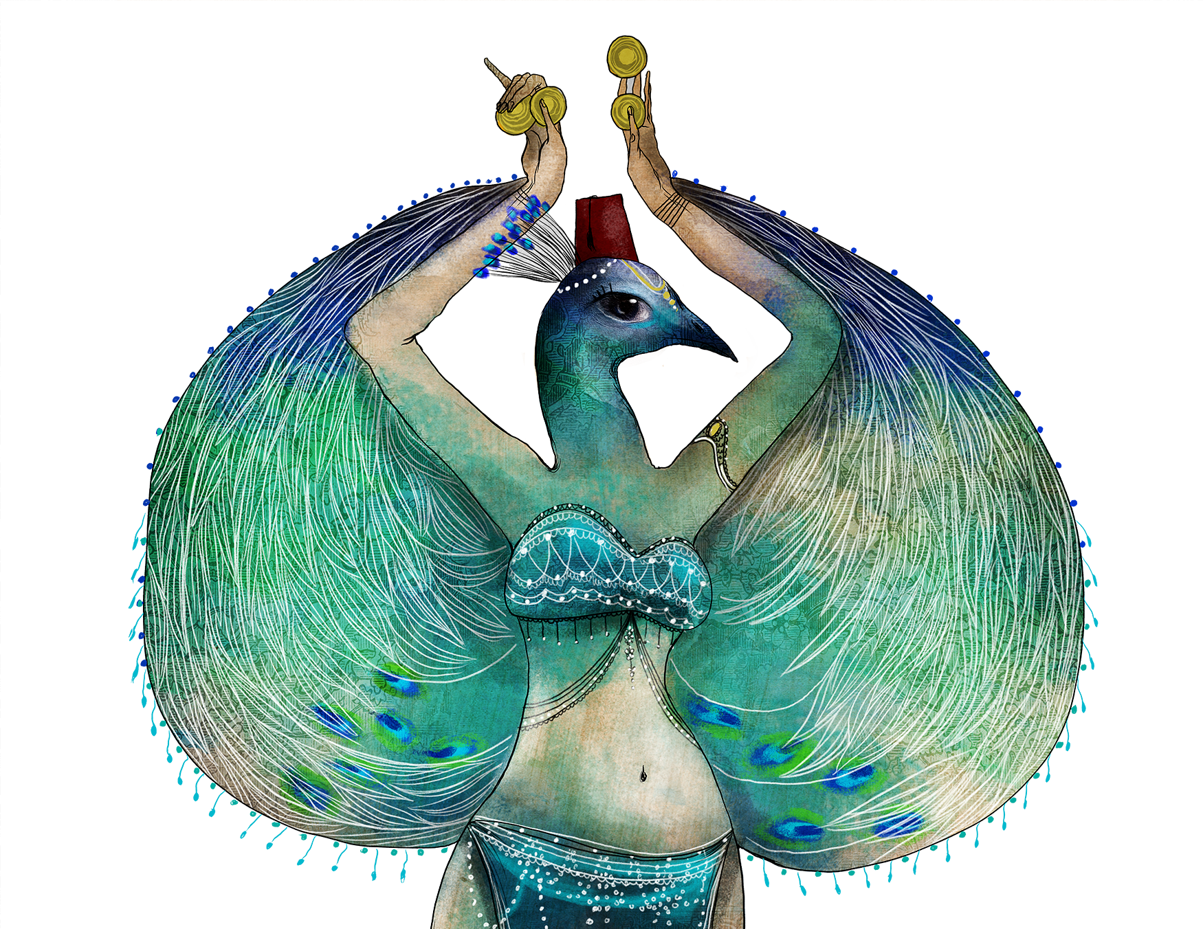 Peacock Bellydancer - Illustration (1750x1352), Png Download