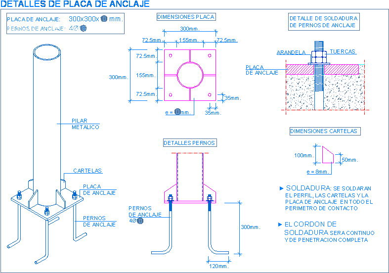 Placa De Anclaje Para Pilar Metálico Redondo - Diagram (807x565), Png Download