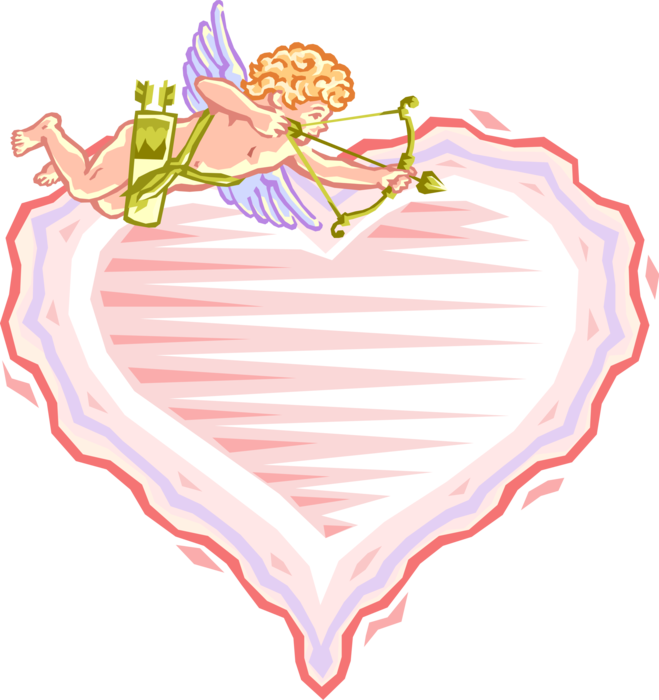 Vector Illustration Of Cupid Shoots Bow And Arrow Above - Happy Valentine Day (659x700), Png Download