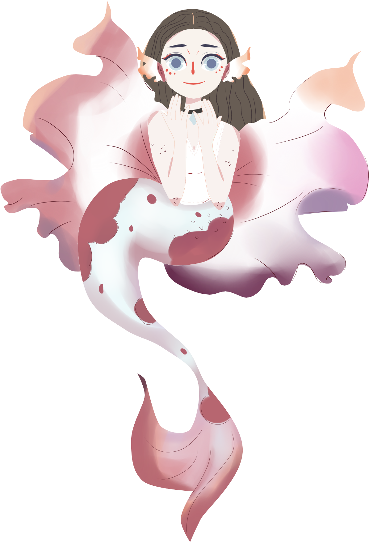 Beautiful Koi Hand Painted Girl Png And Psd - Cartoon (2000x2000), Png Download