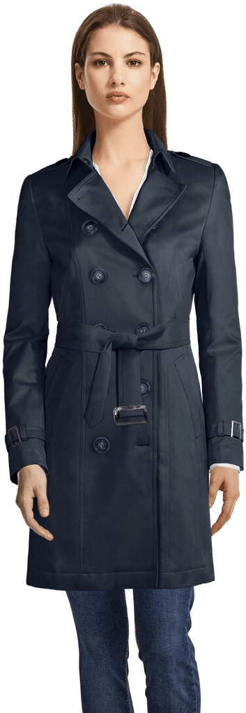Blue Trenchcoat-view Front - Coat (437x1034), Png Download