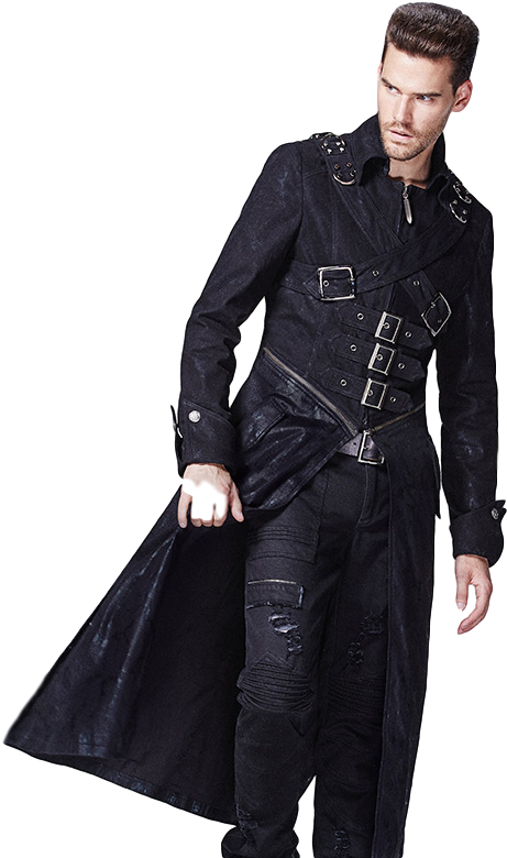 Buckle Mens Long Trench Coat - Gothic Long Coat For Men (800x800), Png Download