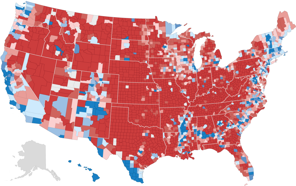 The New York Times - Us Election Counties 2016 (1146x800), Png Download