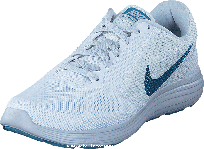 Nike Revolution 3 White/cerulean Pure Platinum 60031 - Running Shoe (705x516), Png Download