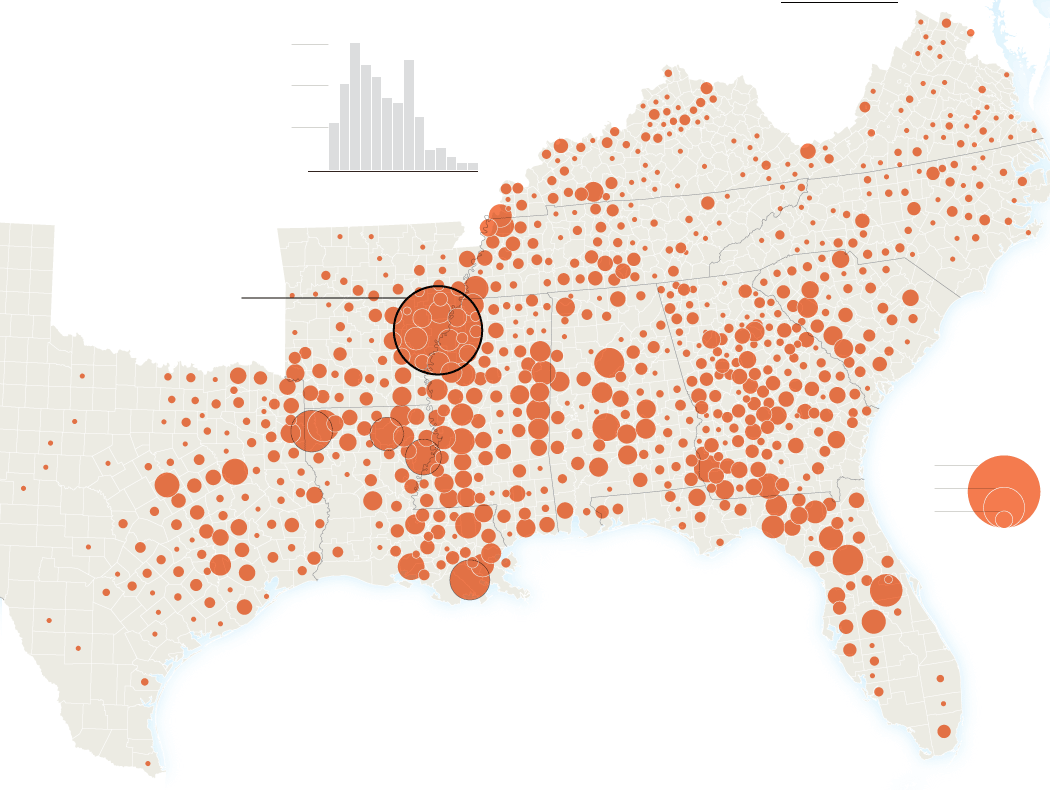 Map Of 73 Years Of Lynchings Nytimes - Lynching Map Of Usa (1050x790), Png Download