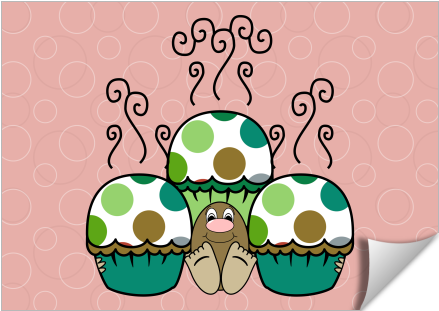 Cute Monster With Green And Brown Polkadot Cupcakes - Cartoon (674x516), Png Download