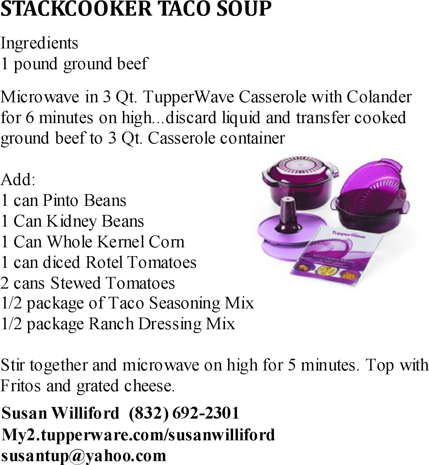 Tupperware Stackcooker Taco Soup Susan Williford 692-2301 - Cosmetics (1500x1800), Png Download