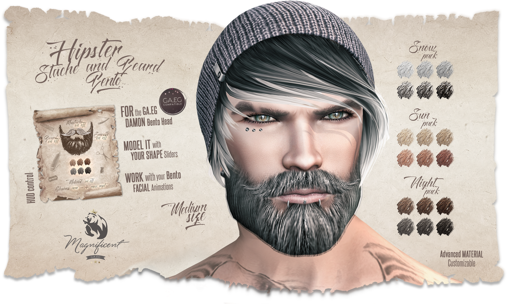 Bento Hipster Stache & Beard - Beard (1694x1024), Png Download