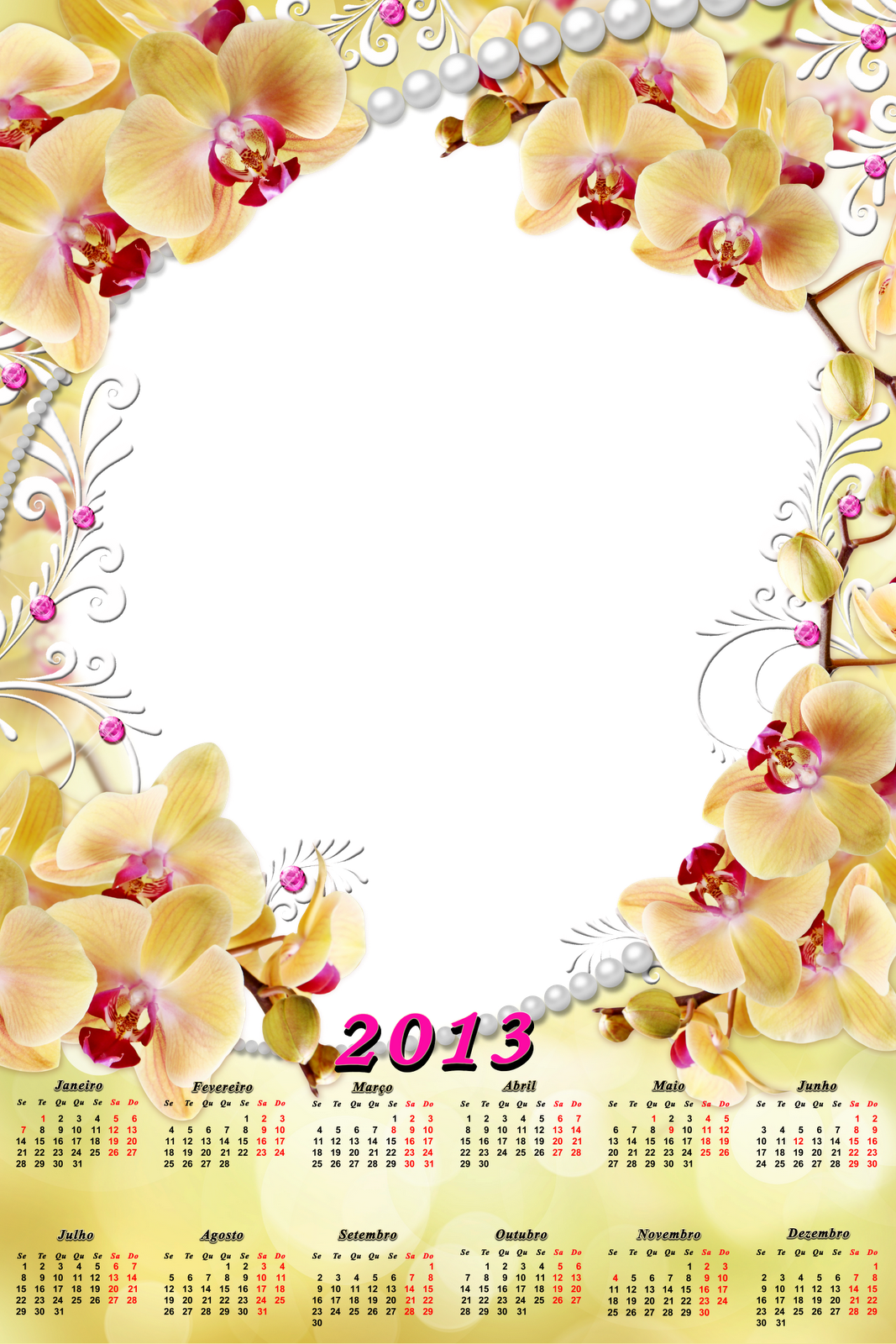Calendario 2013 Png Flores E Perólas - Calendario Com Flores Png (1067x1600), Png Download