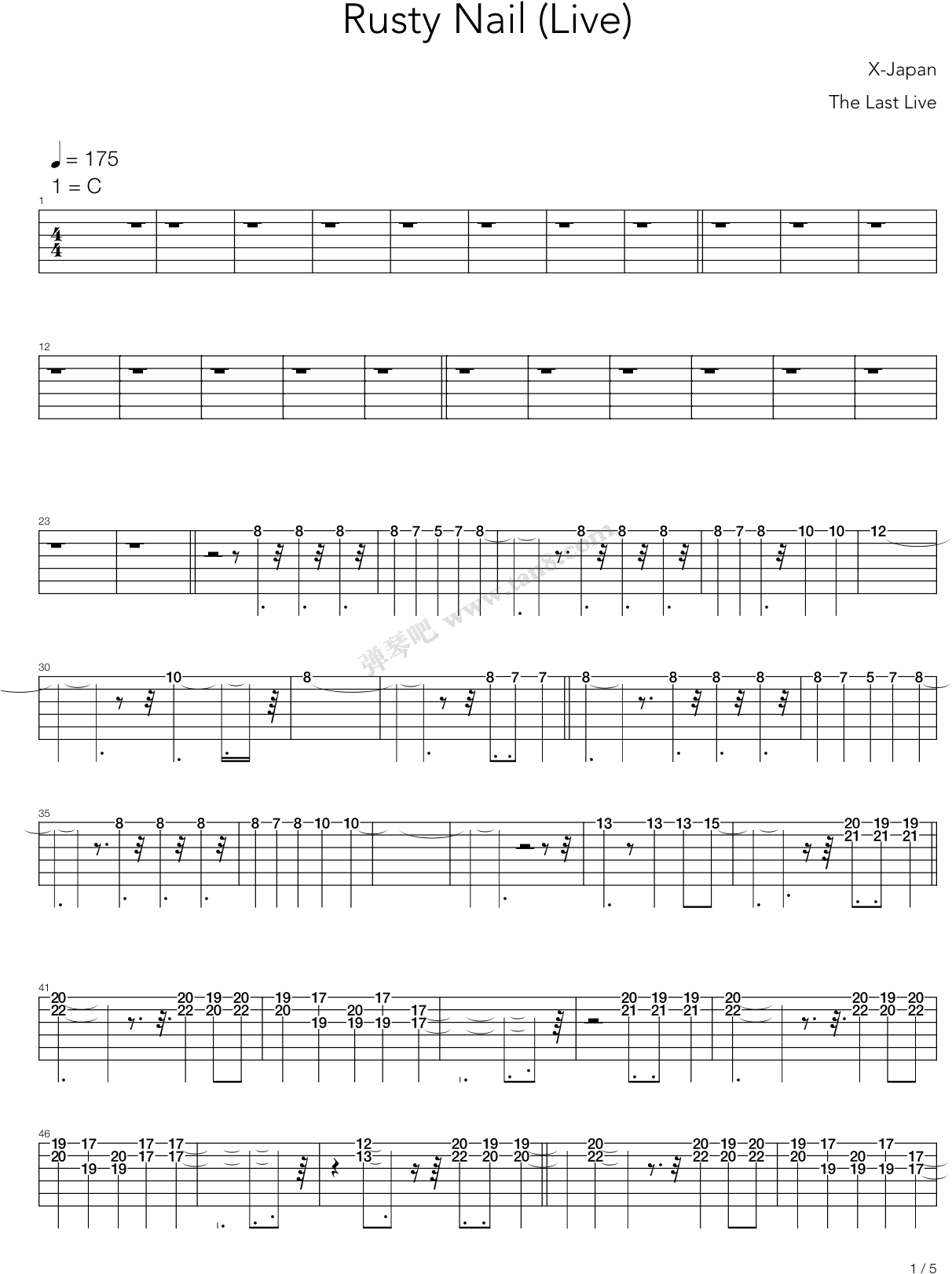 Rusty Nail Live 次中音萨克斯风，第1张 - Thousand Years 吉他 譜 (1240x1754), Png Download
