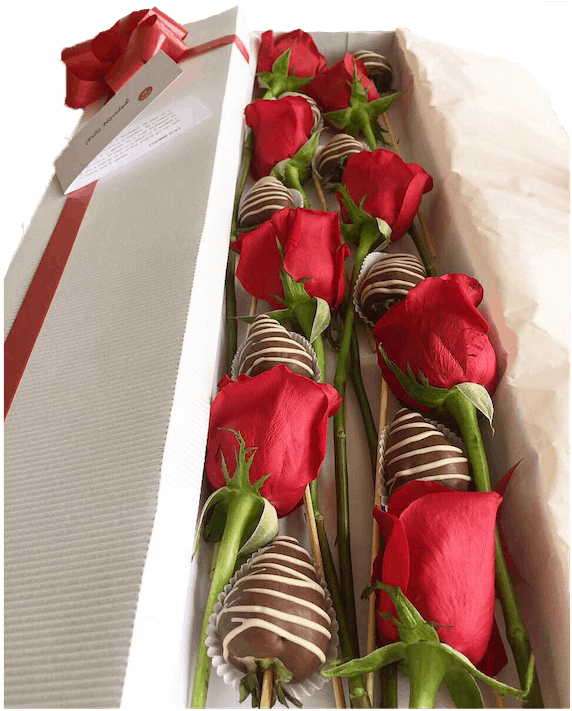 Caja De Rosas Rojas Y Fresas Premium - Tulip (648x800), Png Download