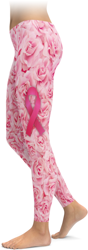 Bed Of Roses Breast Cancer Awareness Ribbon Leggings - Leggings (740x895), Png Download