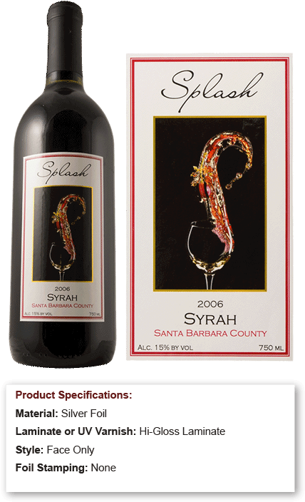 Wine Splashing Out Of Wine Glass With Silver Foil Splash - Label (517x708), Png Download