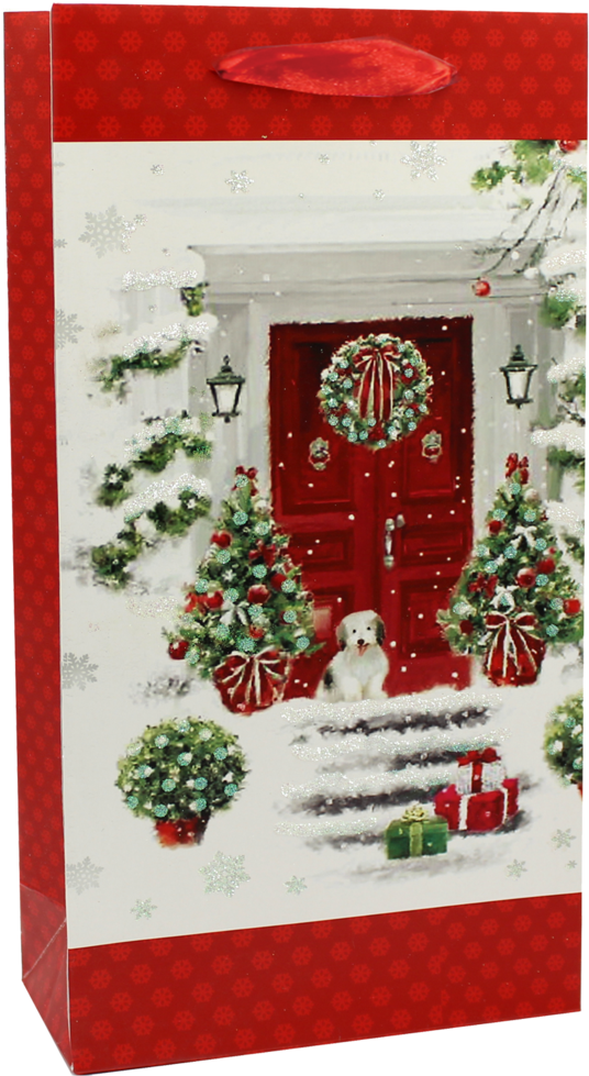 Holiday Printed Paper Red Door Wine Bag - Paper (1024x1024), Png Download
