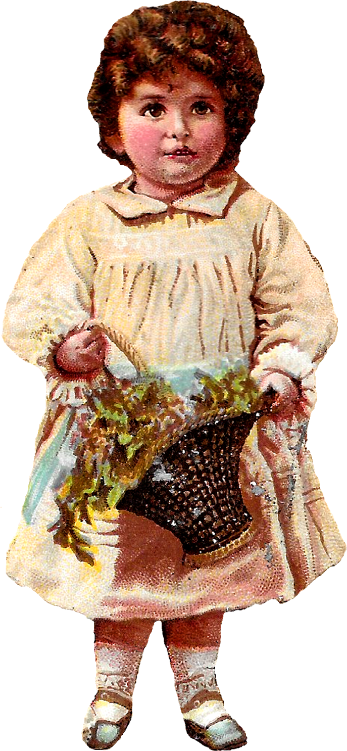 Young Girl Holding Flower Basket Image Clip Art Clip - Baby (826x1600), Png Download