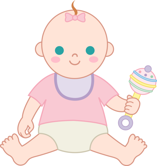 Girl With Free Clip Art Cute Little - Baby With Rattle Clipart (518x550), Png Download