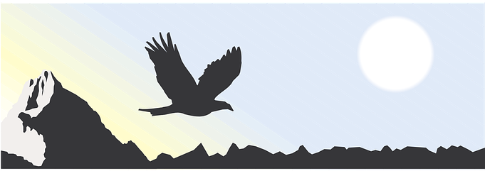 Mountain, Sun, Eagle, Sky, Bird, Flying, Mountains - Eagle And Mountain Silhouette (640x320), Png Download
