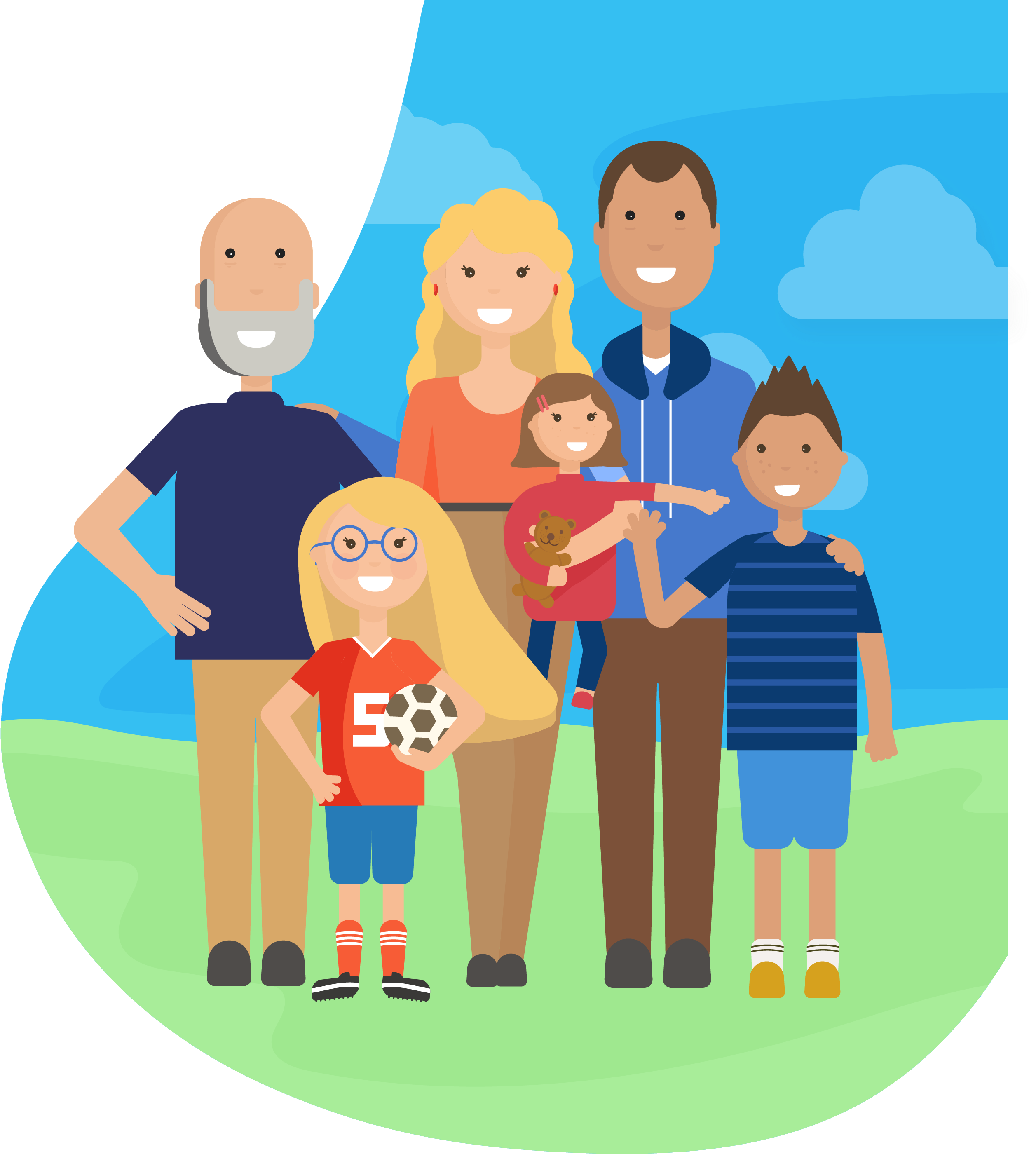 Happy Family Of Parents, Three Children, And A Grandfather - Families (2529x2799), Png Download