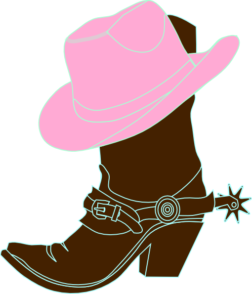 Cowgirl Hat And Boot Clip Art - Pink Cowgirl Boots Clipart (510x595), Png Download