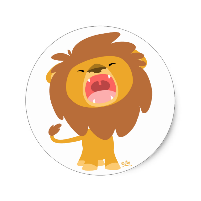 Cute Mighty Roaring Lion Cartoon Round Sticker - Cute Cartoon Lion Roar (650x650), Png Download