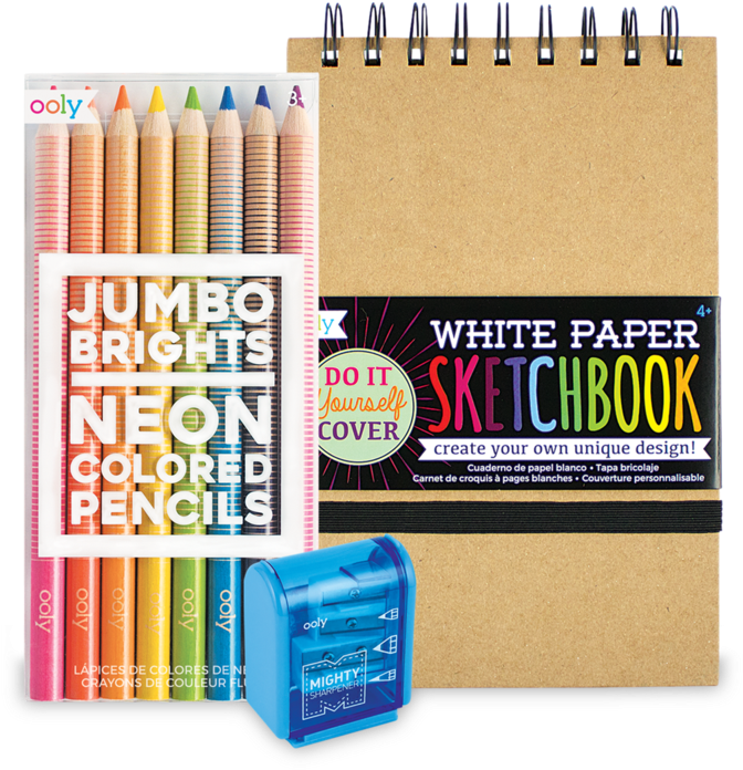Jumbo Brights Neon Colored Pencils With Diy Cover Sketchbook - Neonowe Kredki (800x800), Png Download