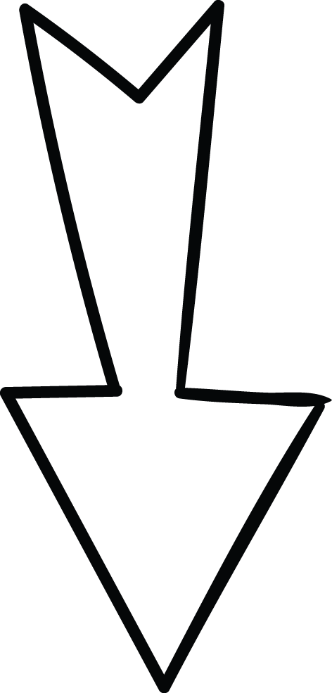 Down Arrow Wedge Tail Doodle (472x985), Png Download