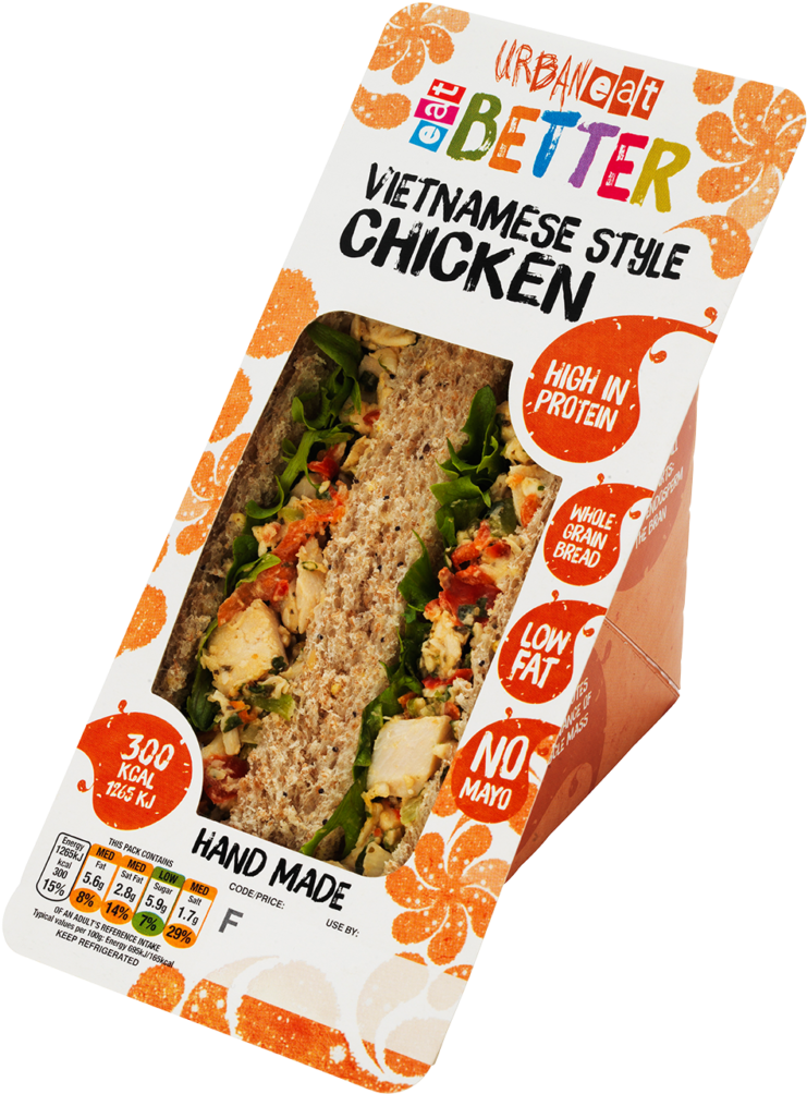 Vietnamese Style Chicken Sandwich - Packaged Sandwiches Urban Eats (799x1024), Png Download