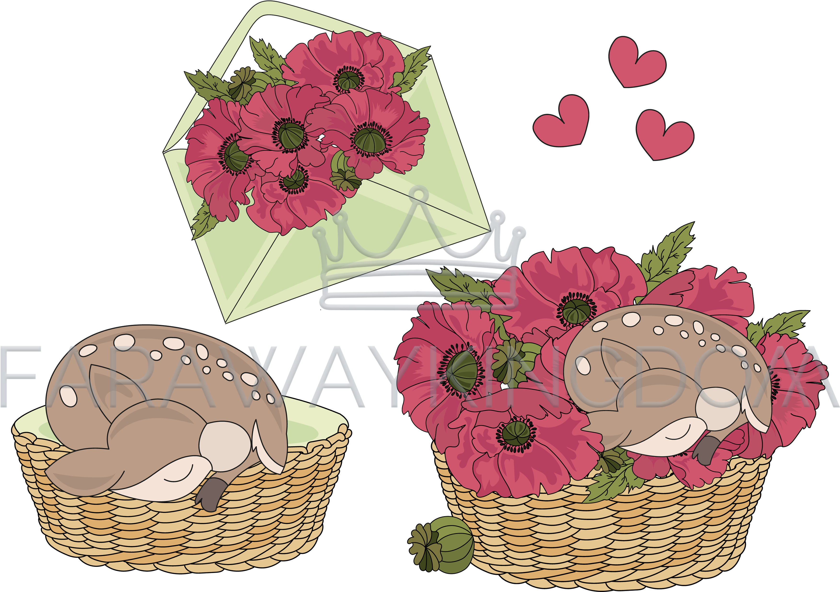 Deer Baby Cartoon Animal Vector Illustration Set - Chocolote Cosmos (3508x2480), Png Download