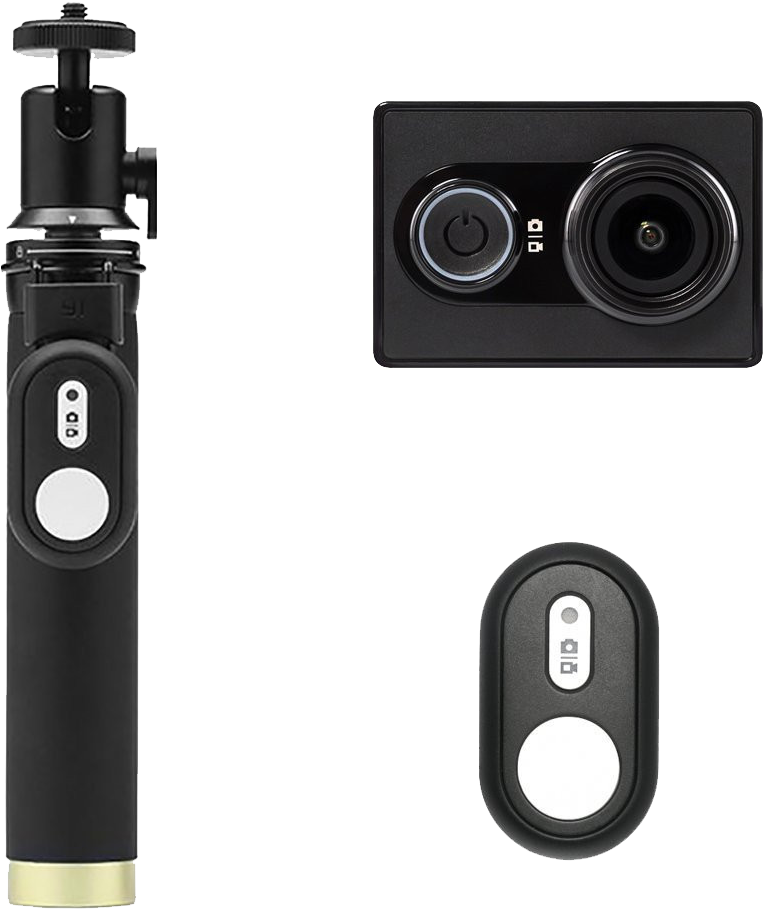 Action Camera Kit With Selfie Stick And Bluetooth Remote - Yi Camera Black Edition (1000x1000), Png Download