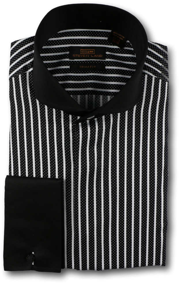 Steven Land Mens Black White Stripe Design Black Collar - Formal Wear (659x1024), Png Download