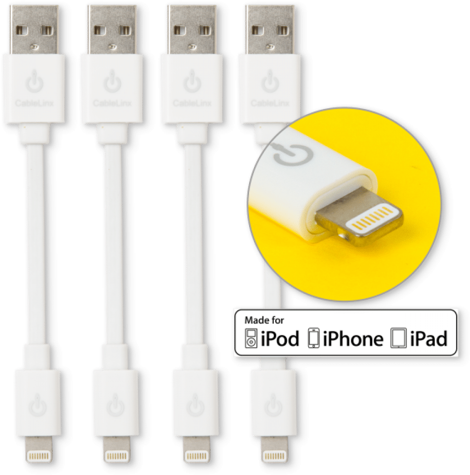 White Mfi Cablelinx Lightning To Usb-a Charge And Sync - Usb Cable (1000x1000), Png Download