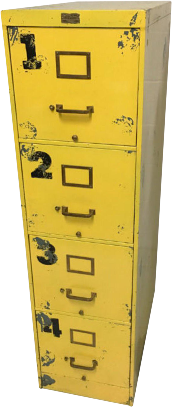 Vintage Yellow File Cabinet With Numbers Chairish - Locker (634x1503), Png Download