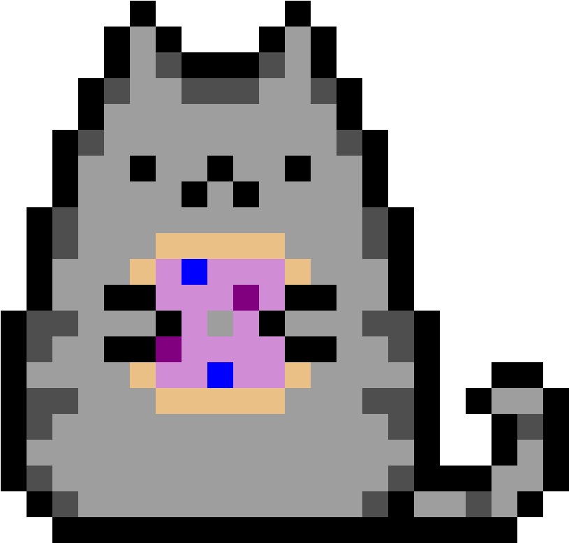 The Pusheen Cat Holding A Dounut - Cute Pixelated (1184x1184), Png Download