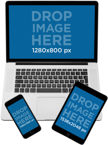 Mockup Of A Macbook Pro With Ipad Mini And Iphone Set - Macbook Pro (640x480), Png Download