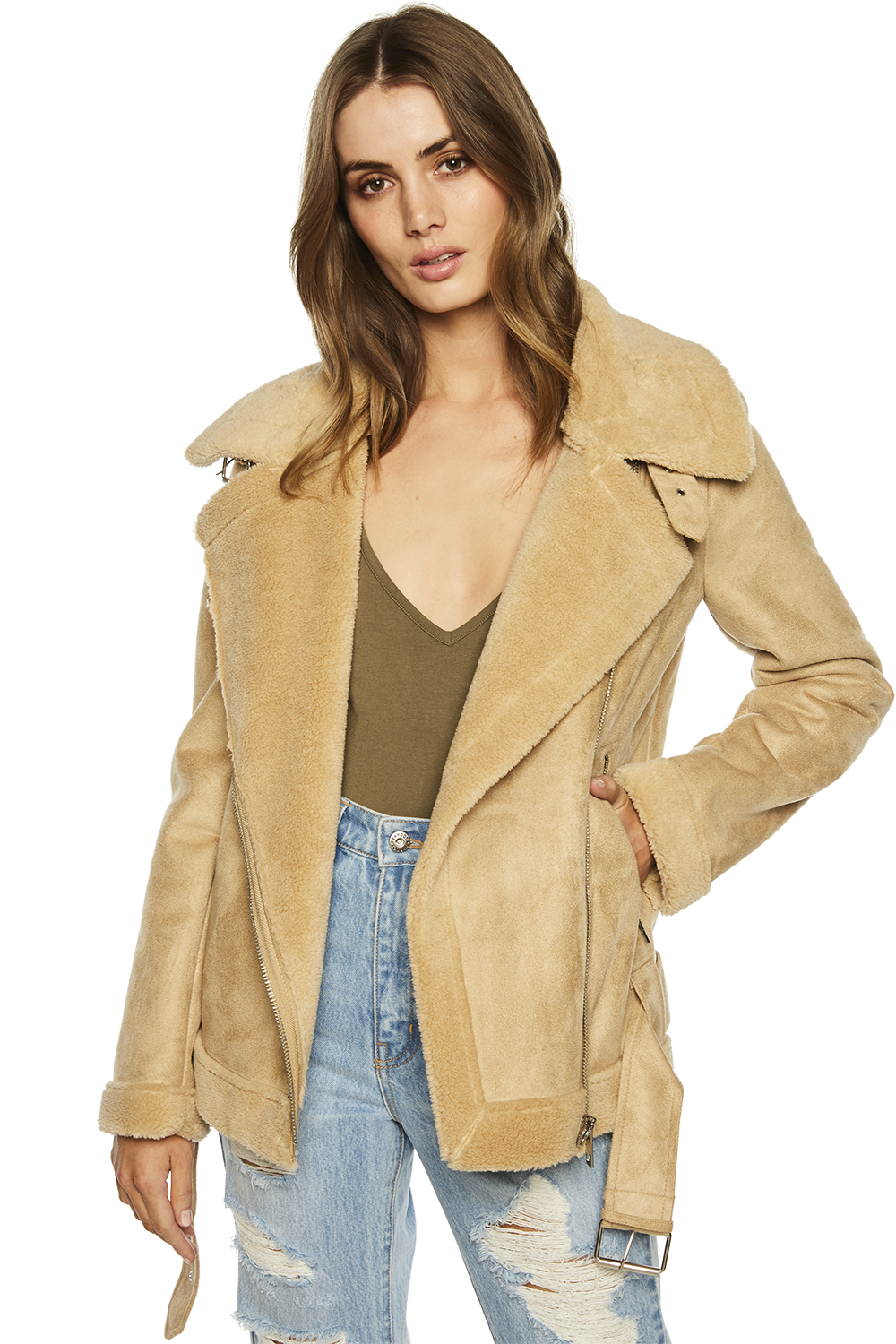 Suedette Fur Jacket In Colour Honey Peach - Photo Shoot (1000x1500), Png Download