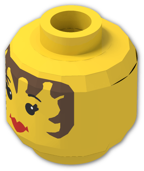 Minifig Head With Brown Hair, Eyelashes, And Lipstick - Plastic (800x600), Png Download