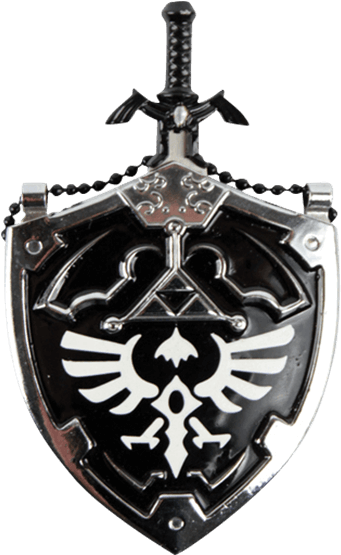 Black Master Sword And Shield Necklace - Hylian Shield With Sword (555x555), Png Download
