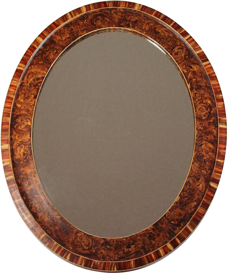 Vintage French Mirror With Faux Burl Wood Frame - Circle (908x908), Png Download