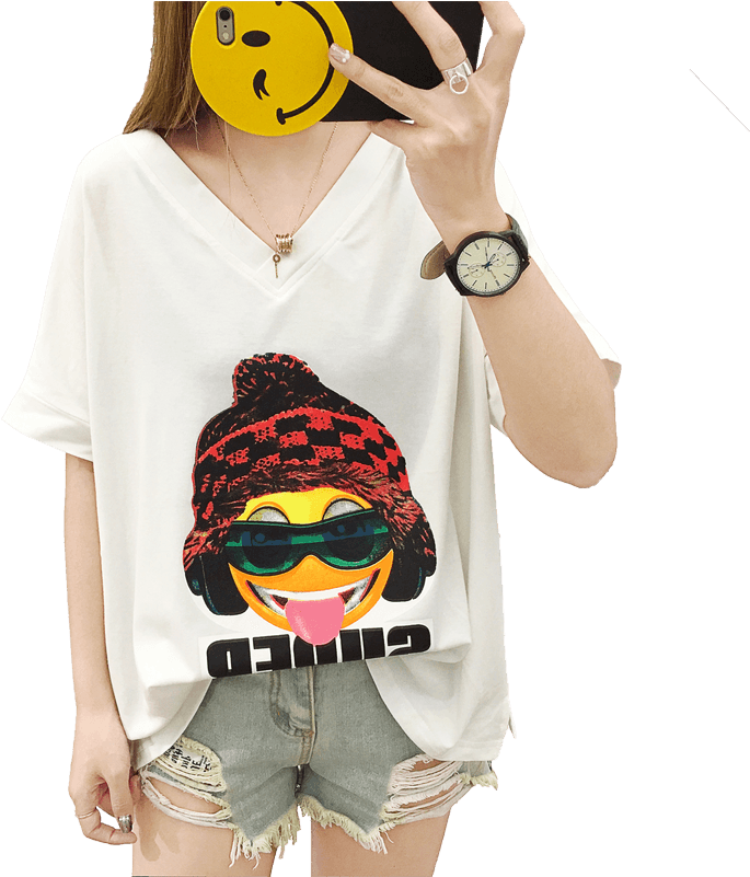 2018 New Fashion Small Shirt V Neck Clothes Female - Girl (800x800), Png Download