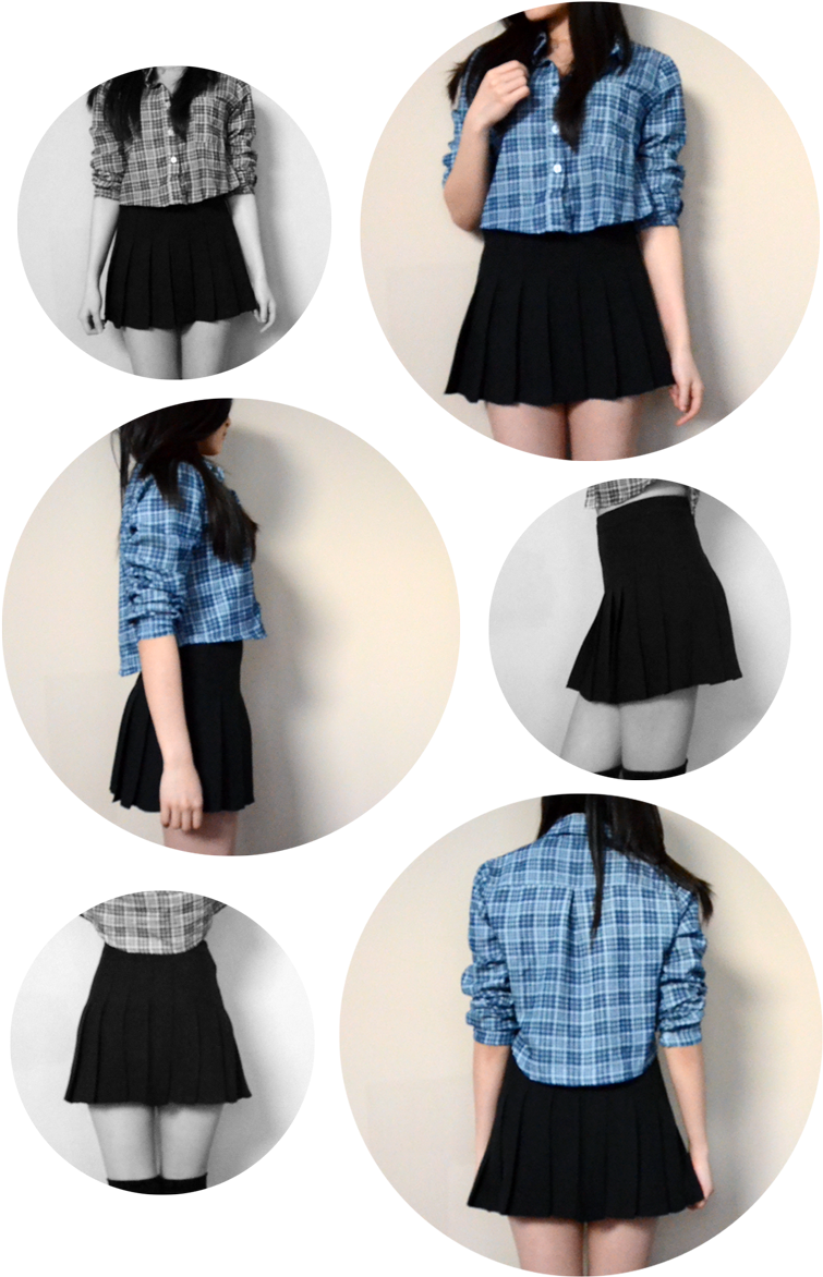 Front, Back, And Side Views Of The Pleated High-waist (800x1188), Png Download