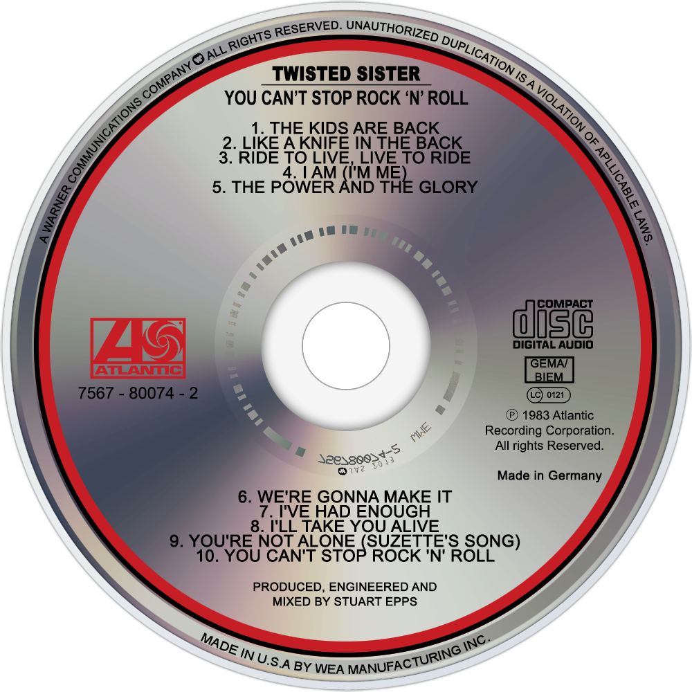 Twisted Sister You Can't Stop Rock 'n' Roll Cd Disc - Twisted Sister You Can T Stop Rock N Roll Cd (1000x1000), Png Download