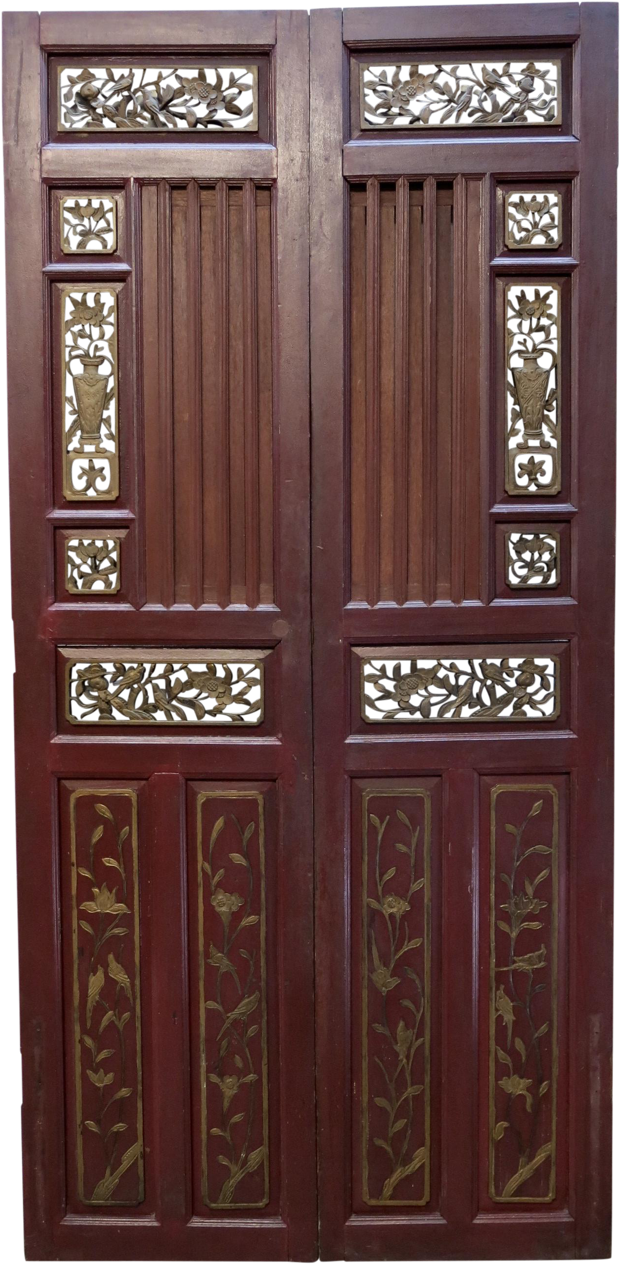 Antique Chinese Hand Carved Wooden Doors - Chinese Wooden Doors Png (1407x2870), Png Download