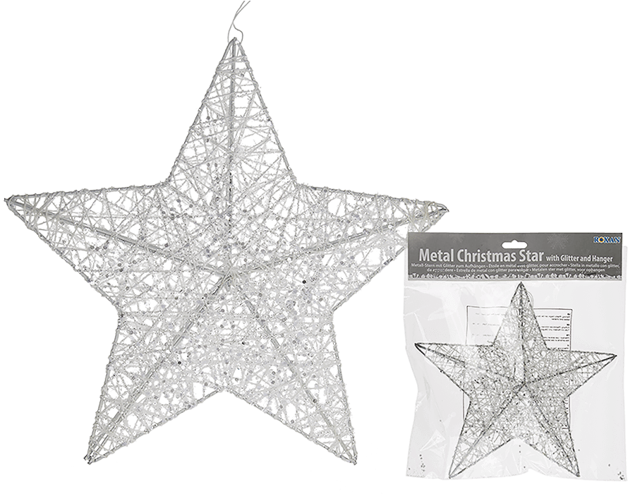 White 3d Metal Star With Glitter With Hanger - Drawing (945x709), Png Download