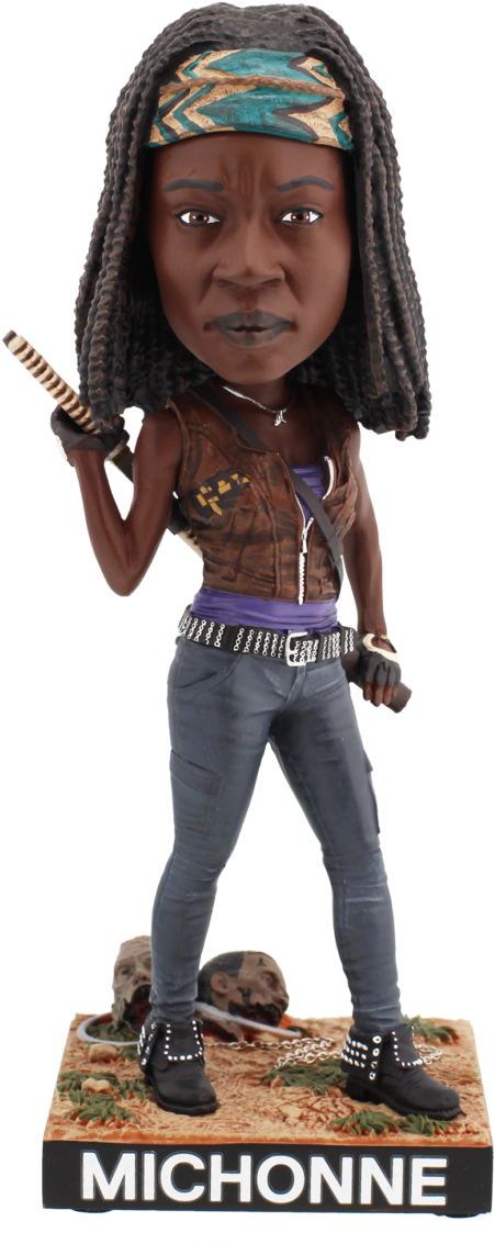 Sideshow And Threezero Are Proud To Present Five, Sixth - Michonne Walking Dead Bobblehead (600x1158), Png Download