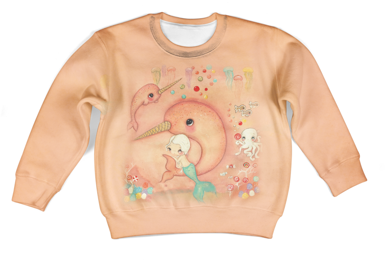 3d Cute Mermaid With Fish Kid Full Print Hoodie T Shirt - Flamingo (800x800), Png Download